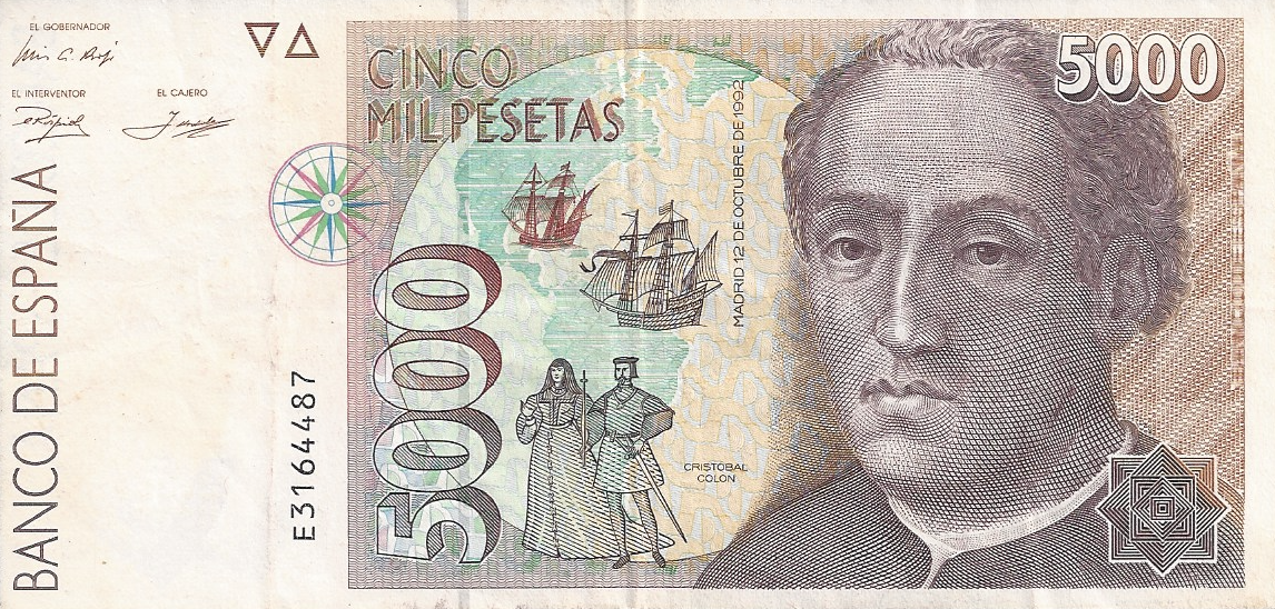 ESPAGNE – 5000 PESETAS Christophe COLOMB – 12-10-1992 (1982) – E3164487