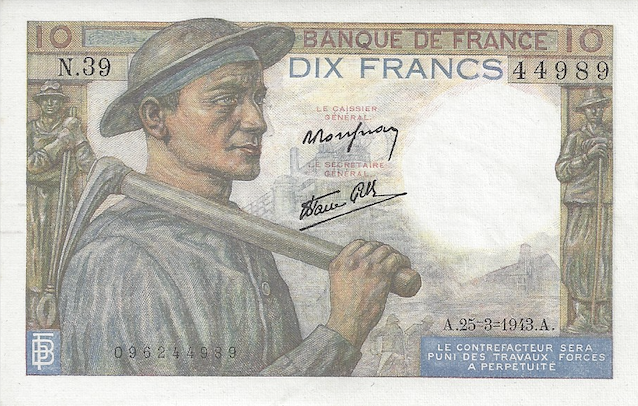 BILLET 10 Francs MINEUR Type 1941 A.25-3-1943.A